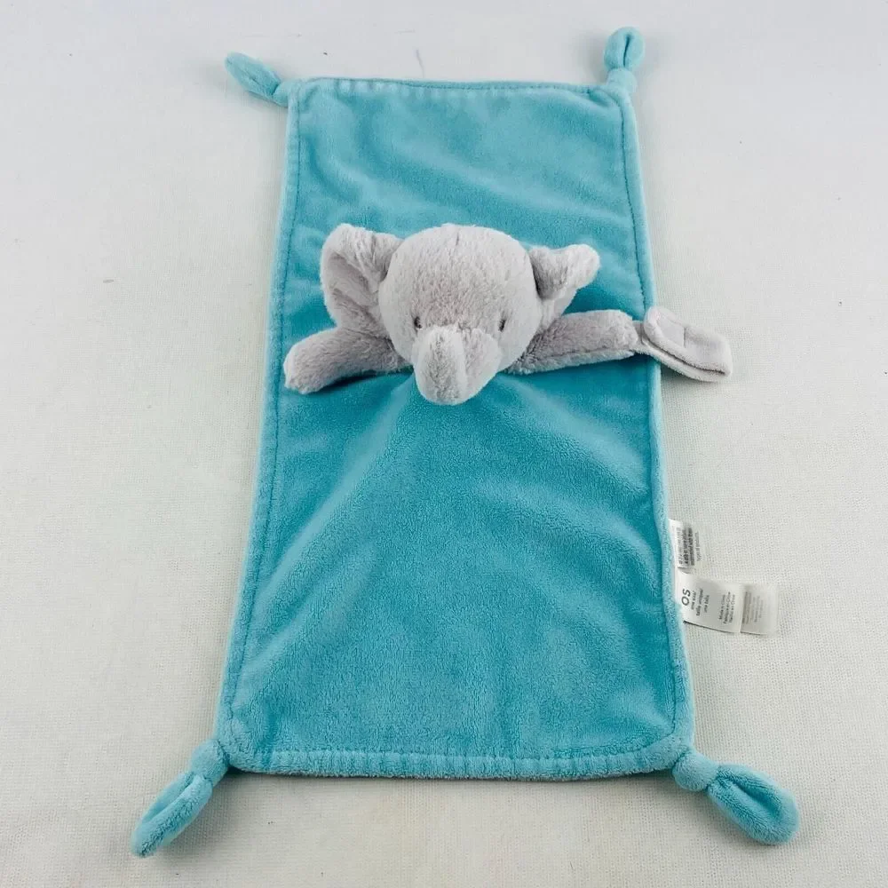 Carters Elephant Lovey‎ Aqua Blue Security Blanket Rattle 15x7 Knotted